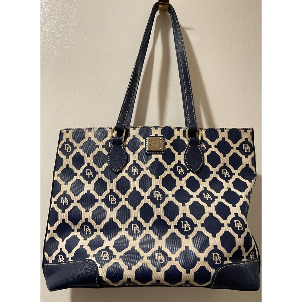 Dooney & Bourke Navy Blue And White Small Tote Well Loved